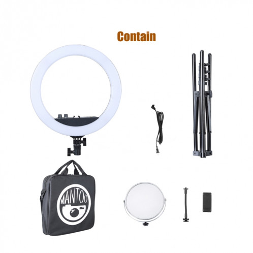 MANTOO RL-18 II 100-240V 55W Lampe de remplissage annulaire bicolore à intensité variable de 18 pouces avec trépied SM3691683-014