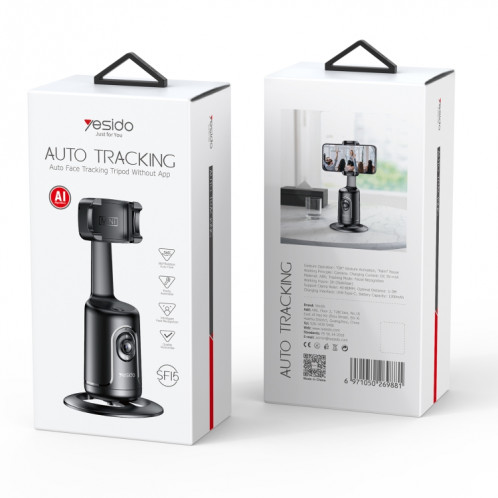 Yesido SF15 Reconnaissance faciale intelligente Support de prise de vue PTZ rotatif à 360 degrés (Noir) SY848B1014-013