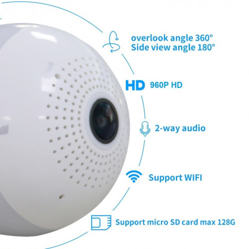 DJ-DP266 E27 Ampoule 360 degrés 2.0MP Smart Camera IP sans fil Wifi, Carte de support TF (128 Go max.), Version infrarouge de nuit SH05611181-010