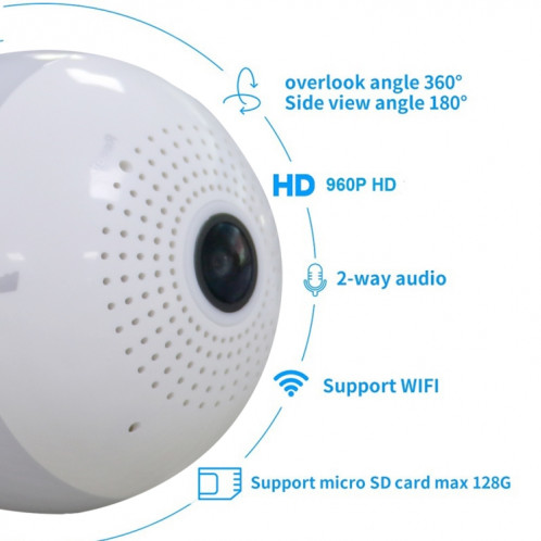 JJX-3603 E27 ampoule 360 ​​degrés 1.3MP Smart Wireless Wifi IP caméra, carte de soutien TF (64 Go max), (s'il vous plaît noter la version: version lumière blanche / version nuit infrarouge) SH00561257-010