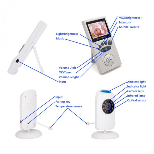 WLSES GB101 Moniteur pour bébé avec caméra de surveillance sans fil 2,4 pouces, SH601C1376-016