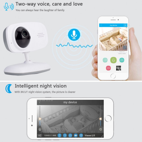 Moniteur de bébé de caméra de surveillance sans fil WLSES GC60 720P, SH602B1951-017