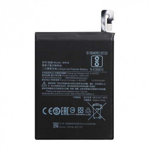 Batterie Li-Polymère BN48 3900mAh pour Xiaomi Redmi Note 6 Pro SH123836-03