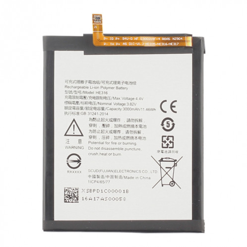 Batterie Li-ion Polymère HE316 pour Nokia 6 TA-1000 TA-1003 SH23131370-04