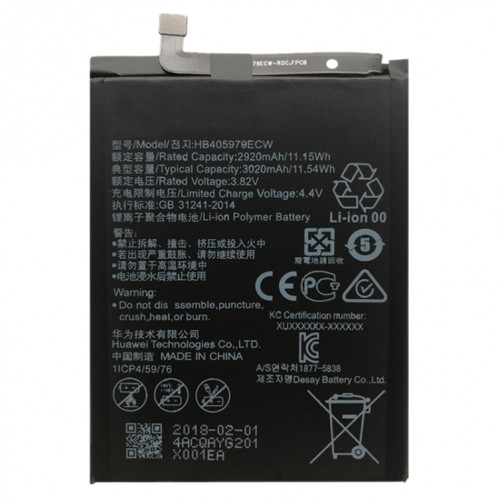Batterie polymère Li-ion HB405979ECW pour Huawei Nova / Enjoy 6S / Honor 6C / Y5 2017 / P9 Lite SH23311149-05