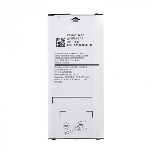 Batterie Li-ion rechargeable 2900mAh EB-BA510ABE pour Galaxy A5 (2016), A510F, A510F / DS, A510FD, A510M, A510M / DS, A510Y / DS, A5100 SH439281-05