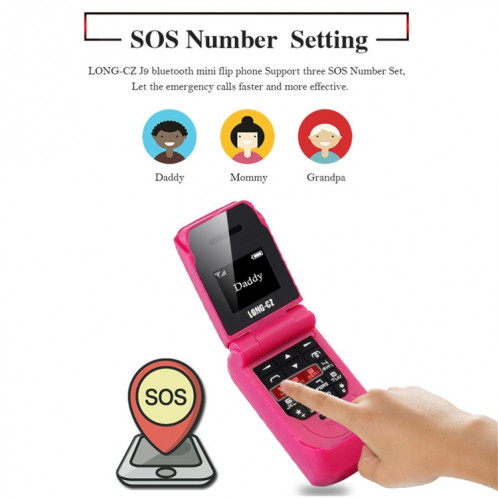 LONG-CZ J9 Téléphone avec mini clavier, 0.66 pouces, 18 touches, Bluetooth, FM, SOS, Anti-perdu, Son magique, Répondeur automatique, GSM, Simple SIM (Noir) SH753B952-07