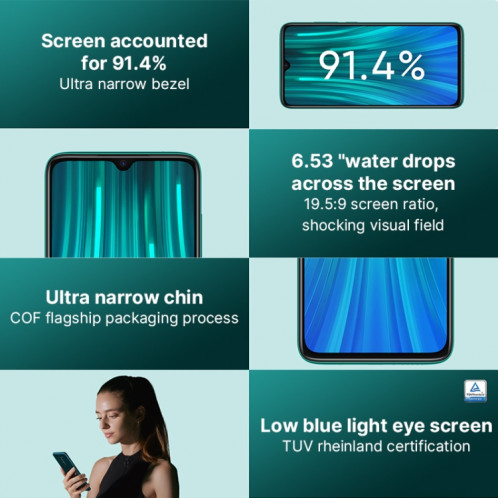 Xiaomi Redmi Note 8 Pro, appareil photo 64MP, 6 Go + 128 Go, appareils photo arrière AI quadruple, batterie 4500mAh, identification du visage et des empreintes digitales, écran Waterdrop Notch de 6,53 pouces MIUI 10 SX109W1022-017