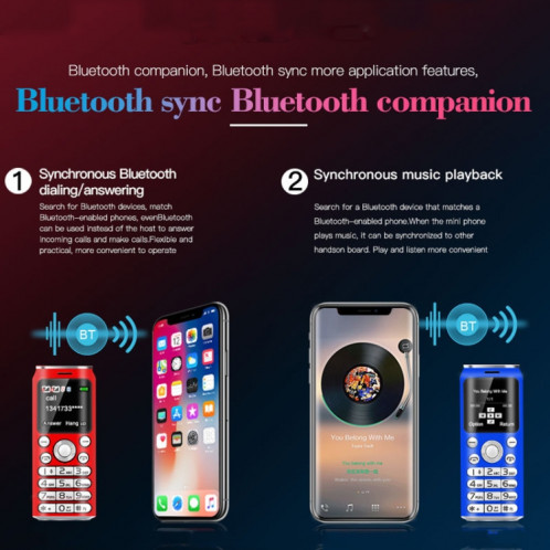 Mini téléphone mobile Satrend K8, 1,0 pouce, casque de numérotation Bluetooth mains libres, musique MP3, double SIM, réseau: 2G (rouge) SH295R384-017