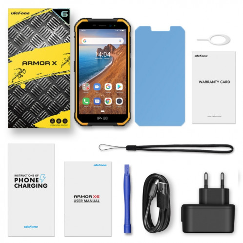  Téléphone robuste Ulefone Armor X6, 2 Go + 16 Go, IP68 / IP69K étanche à la poussière, antichoc, identification du visage, batterie 4000mAh, 5,0 pouces Android 9.0 MTK6580A / W Quad Core jusqu'à 1,3 SU386E1472-030