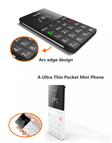 AEKU Qmart Q5 Card Téléphone portable, réseau: 2G, 5,5 mm Ultra mince Pocket Mini Slim Card Phone, 0,96 pouces, clavier QWERTY, BT, podomètre, télécommandé, musique MP3, capture à distance (Gold) SA432J6-010