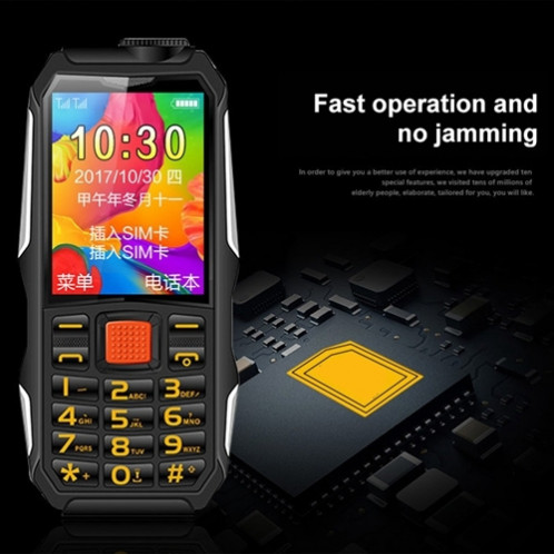 Haiyu H1 Téléphone aîné triple éprouvant triple, Pause antichoc adhésif étanche, batterie 2800mAh, 21 touches, lampe de poche LED, FM, Dual Sim (Noir) SH484B111-09