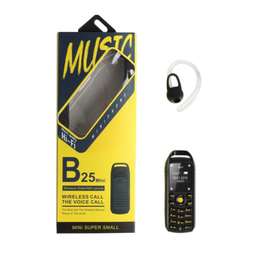 Mini B25 Headphone Mobile Téléphone, Tableau de dialogue Bluetooth mains libres, musique MP3, Dual Sim, Réseau: 2G (Noir) SH621B531-07