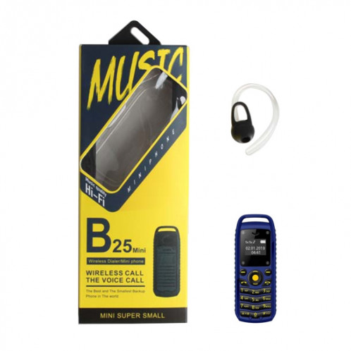 Mini téléphone portable B25 Mini, Casque de numérotation mains libres Bluetooth, musique MP3, double SIM, réseau: 2G (bleu) SH621L1226-07