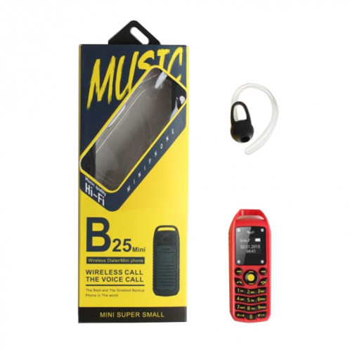 Mini téléphone portable B25 Mini, Casque de numérotation mains libres Bluetooth, musique MP3, double SIM, réseau: 2G (rouge) SH621R279-07