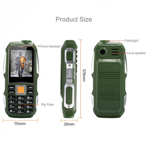 L9 Triple Proofing Téléphone Elder, étanche à la poussière antichoc, batterie 3800mAh, écran tactile de 1,8 pouces, 21 touches, lampe de poche LED, FM, Dual SIM (noir) SL673B169-017