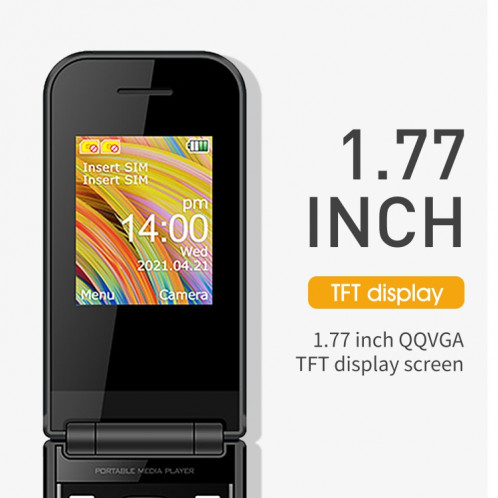 Uniwa F2720 Flip téléphone, 1,77 pouce, SC6531E, support Bluetooth, FM, GSM, Dual Sim (Noir) SU687B1682-09