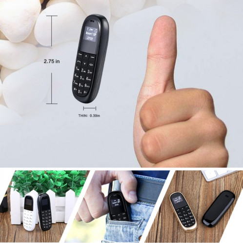 AIEK KK1 Mini Téléphone portable, Clavier anglais, Casque mains libres Bluetooth Dialer, MTK6261DA, Anti-Perdu, Carte SIM unique, Réseau: 2G (Noir) SA913B165-016