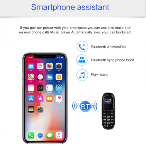 AIEK KK1 Mini Téléphone portable, Clavier anglais, Casque mains libres Bluetooth Dialer, MTK6261DA, Anti-Perdu, Carte SIM unique, Réseau: 2G (Noir) SA913B165-016