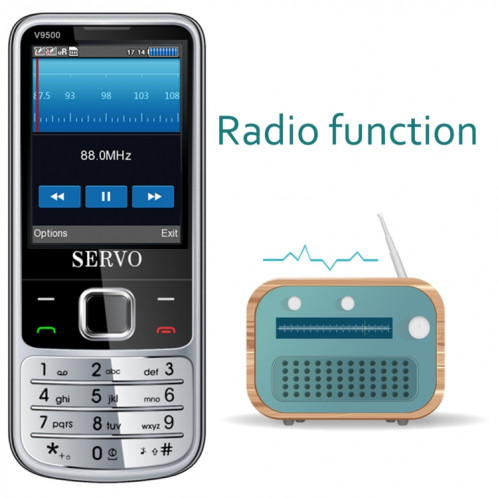 Servo V9500 téléphone portable, clé anglaise, 2,4 pouces, SPREDTRUM SC6531CA, 21 touches, support Bluetooth, FM, Son magique, lampe de poche, GSM, Quad SIM (Noir) SS056B1772-014
