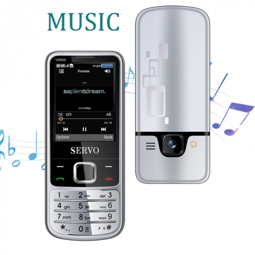 Servo V9500 téléphone portable, clé anglaise, 2,4 pouces, SPREDTRUM SC6531CA, 21 touches, support Bluetooth, FM, Son magique, lampe de poche, GSM, Quad SIM (argent) SS057S1612-014