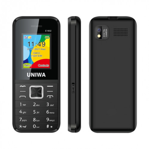 Téléphone mobile UNIWA E1802, 1.77 pouces, batterie de 1800 mAh, SC6531Da, 21 clés, support Bluetooth, FM, MP3, MP4, GSM, Dual Sim (Noir) SU096B1407-06