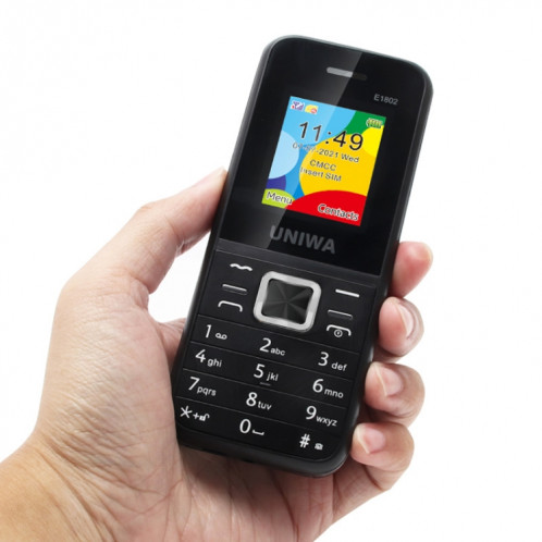 Téléphone mobile UNIWA E1802, 1.77 pouces, batterie de 1800 mAh, SC6531Da, 21 clés, support Bluetooth, FM, MP3, MP4, GSM, Dual Sim (Noir) SU096B1407-06