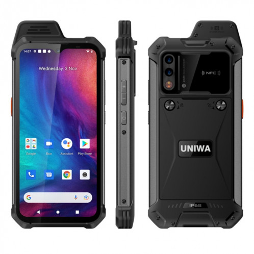 Uniwa W888 Standard Standard Thelphone, 4GB + 64 Go, IP68 imperméable anti-poussière anti-poussière, batterie 5000mAh, 6,3 pouces Android 11 mtk6765 Helio P35 octa noyau jusqu'à 2.35 GHz, réseau: 4G, NFC, OTG (Noir) SU099B1042-07