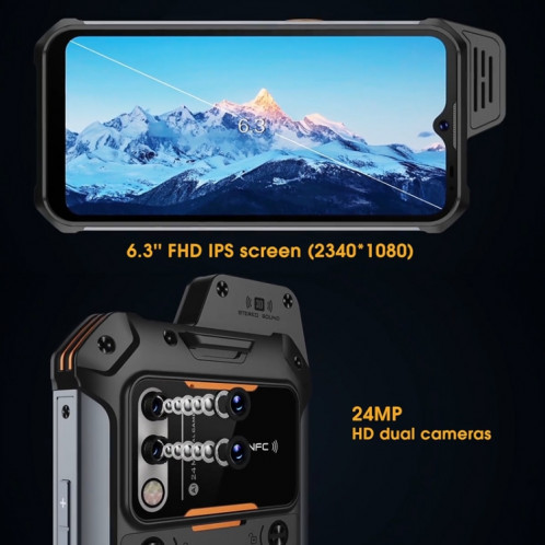 Uniwa W888 Standard Standard Thelphone, 4GB + 64 Go, IP68 imperméable anti-poussière anti-poussière, batterie 5000mAh, 6,3 pouces Android 11 mtk6765 Helio P35 octa noyau jusqu'à 2.35 GHz, réseau: 4g, NFC, OTG (Noir SU99BC1065-07