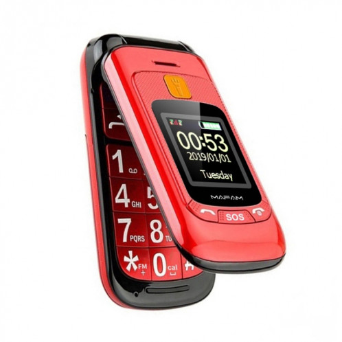 MAFAM F899 Flip Téléphone, 2,4 pouces, 32 Mo + 32 Mo, support FM, SOS, GSM, numéro de famille, grandes clés, double sim (rouge) SH158R811-08