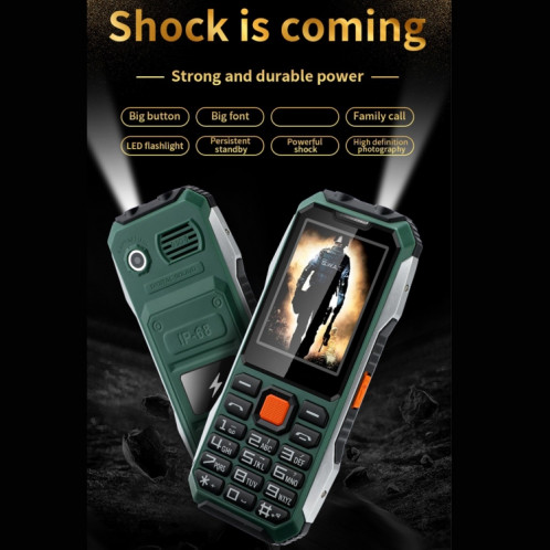 Téléphone aîné A6 Triple Proofing, Étanche étanche à l'épreuve des chocs, batterie de 6800mAh, 2,4 pouces, 21 touches, Bluetooth, lampe de poche LED, FM, SOS, double sim, réseau: 2G (orange) SH160E1753-07