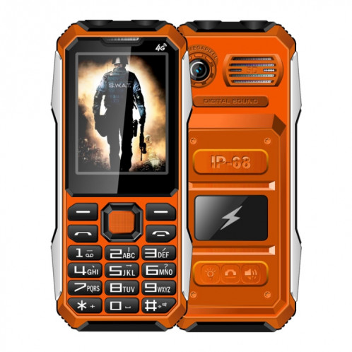 A6 4G Full Network Triple Proofing Elder Phone, Étanche, antichoc, antipoussière, batterie 6800 mAh, 2,4 pouces, 21 touches, lampe de poche LED, FM, SOS, double SIM, réseau : 4G (orange) SH161E199-07