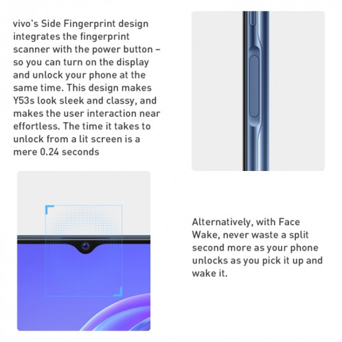 vivo Y53s 5G, appareil photo 64MP, 8 Go + 128 Go, Caméras arrière doubles, identification d'empreintes digitales latérales, batterie 5000 mAh, 6,58 pouces Android 11.0 OriginOS 1.0 Qualcomm Snapdragon 480 Octa Core SV86JS260-07