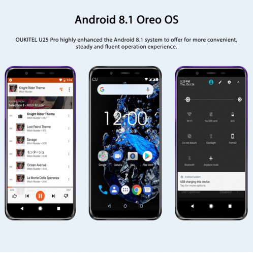  OUKITEL U25 Pro, 4 Go + 64 Go, deux caméras arrière, Identification d'empreintes digitales, 5,5 pouces Android 8.1 MTK6750T Octa Core jusqu'à 1,5 GHz, Réseau: 4G, Double SIM, OTG, OTA (Twilight) SH90JS411-014