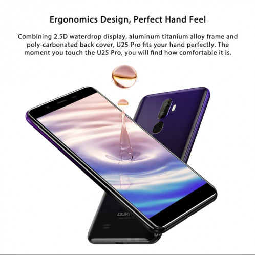  OUKITEL U25 Pro, 4 Go + 64 Go, deux caméras arrière, Identification d'empreintes digitales, 5,5 pouces Android 8.1 MTK6750T Octa Core jusqu'à 1,5 GHz, Réseau: 4G, Double SIM, OTG, OTA (Twilight) SH90JS411-014