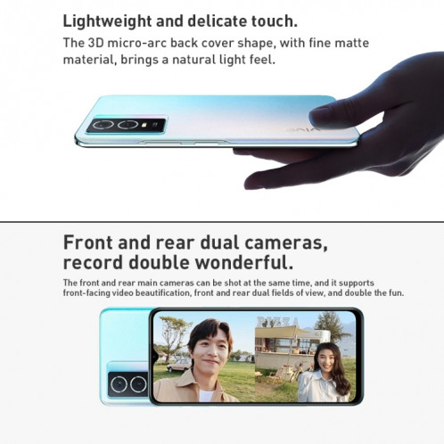 vivo Y76s 5G, appareil photo 50MP, 8 Go + 256 Go, Caméras arrière doubles, identification d'empreintes digitales latérales, batterie 4100 mAh, 6,58 pouces Android 11.0 OriginOS 1.0 Dimensity 810 Octa Core jusqu'à 2,4 SV196B1034-07