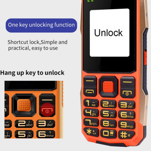 Téléphone aîné K1 Triple Proofing, Étanche étanche à l'épreuve des chocs, batterie de 4800mAh, 2,4 pouces, 21 touches, Bluetooth, lampe de poche LED, FM, SOS, double sim, réseau: 2G (orange) SH207E592-08