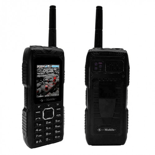 Téléphone aîné S555 à l'épreuve triple, Batterie imperméable à l'épreuve des amortisseurs, une batterie de 2400mAh, 2.2. pouces, 21 touches, lampe de poche LED, FM, quad sim, avec antenne (noir) SH213B1322-06