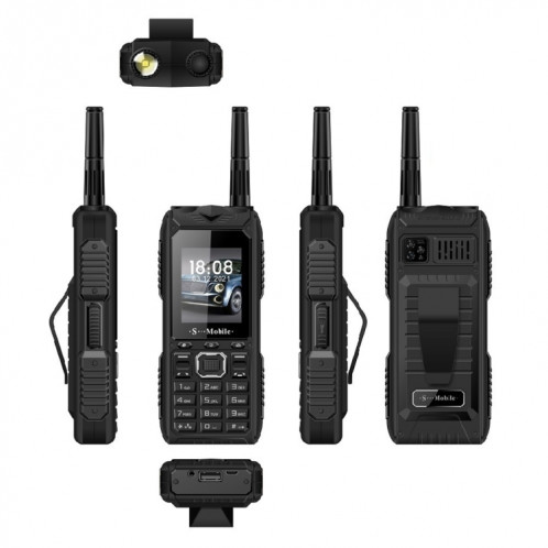 Téléphone aîné S555 à l'épreuve triple, Batterie imperméable à l'épreuve des amortisseurs, une batterie de 2400mAh, 2.2. pouces, 21 touches, lampe de poche LED, FM, quad sim, avec antenne (noir) SH213B1322-06
