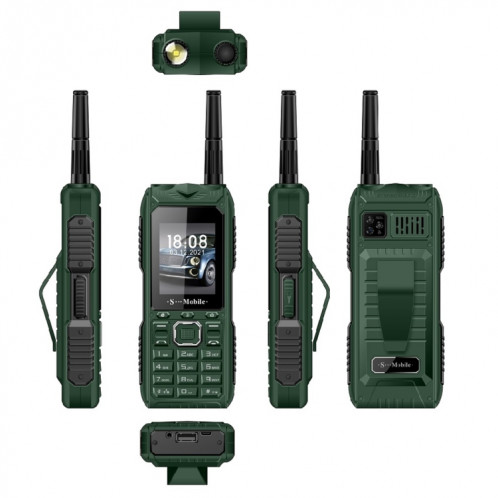 Téléphone aîné S555 à l'épreuve triple, Batterie imperméable à l'épreuve des amortisseurs, une batterie de 2400mAh, 2.2. pouces, 21 touches, lampe de poche LED, FM, quad sim, avec antenne (vert) SH213G779-06