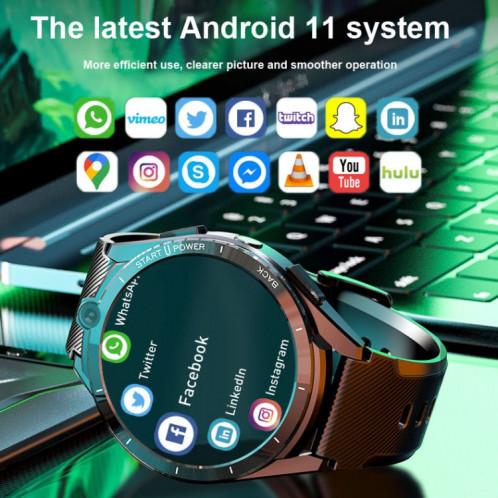 LEMFO LEM16 4G Android 11 8.0MP Caméra arrière 1,6 pouces Écran Smart Watch, 6 Go + 128 Go, Prise en charge Bluetooth, Surveillance de la fréquence cardiaque (Noir) SH242B157-010