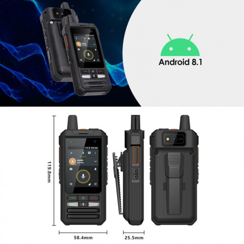 Téléphone robuste pour talkie-walkie UNIWA F80, 1 Go + 8 Go, Étanche à la poussière et aux chocs, batterie 5300 mAh, 2,4 pouces Android 8.1 Qualcomm MSM8909 Quad Core jusqu'à 1,1 GHz, réseau : 4G, double SIM, PPT, SU279B1098-012