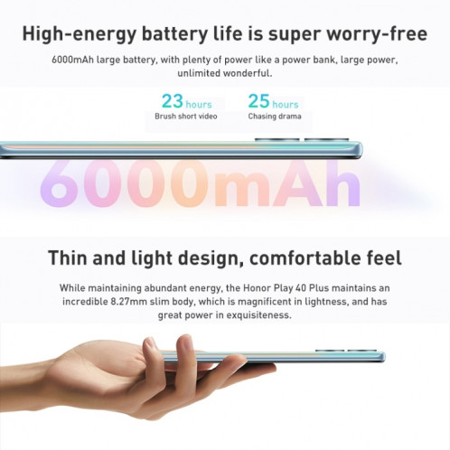 Honor Play 40 Plus 5G RKY-AN00, 8 Go + 256 Go, appareil photo 50MP, version chinoise, Caméras arrière doubles, identification d'empreintes digitales latérales, batterie 6000 mAh, 6,74 pouces Magic UI 6.1 (Android 12) SH330S743-08