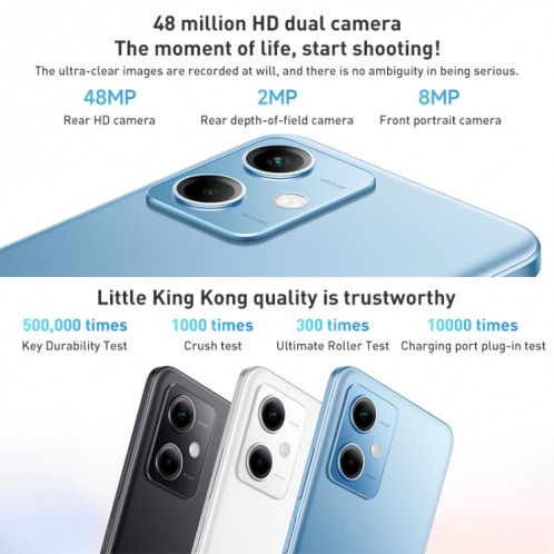Xiaomi Redmi Note 12 5G, appareil photo 48MP, 8 Go + 256 Go, Caméras arrière doubles, batterie 5000 mAh, identification d'empreintes digitales latérales, 6,67 pouces MIUI 13 Qualcomm Snapdragon 4 Gen1 Octa Core SX337L1571-08
