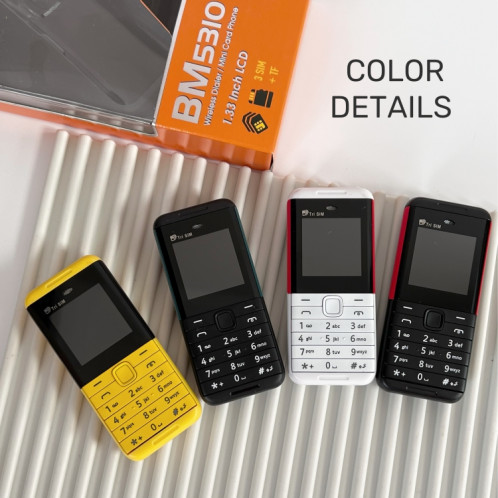 SERVO BM5310 Mini téléphone portable, clé russe, 1,33 pouces, MTK6261D, 21 touches, prise en charge Bluetooth, FM, Magic Sound, enregistrement automatique des appels, GSM, Triple SIM (noir rouge) SS86BR1854-015