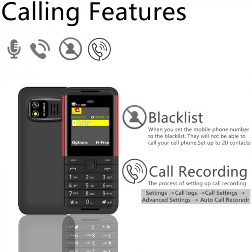 SERVO BM5310 Mini téléphone portable, clé russe, 1,33 pouces, MTK6261D, 21 touches, prise en charge Bluetooth, FM, Magic Sound, enregistrement automatique des appels, GSM, Triple SIM (rouge) SS386R1301-015