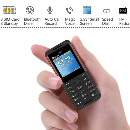 SERVO BM5310 Mini téléphone portable, clé anglaise, 1,33 pouces, MTK6261D, 21 touches, prise en charge Bluetooth, FM, Magic Sound, enregistrement automatique des appels, GSM, Triple SIM (noir + vert) SS87BG758-015