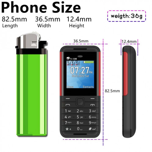 SERVO BM5310 Mini téléphone portable, clé anglaise, 1,33 pouces, MTK6261D, 21 touches, prise en charge Bluetooth, FM, Magic Sound, enregistrement automatique des appels, GSM, Triple SIM (noir + vert) SS87BG758-015