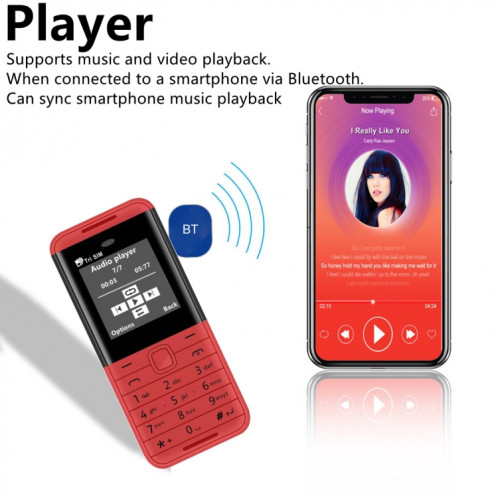 SERVO BM5310 Mini téléphone portable, clé anglaise, 1,33 pouces, MTK6261D, 21 touches, prise en charge Bluetooth, FM, Magic Sound, enregistrement automatique des appels, GSM, Triple SIM (noir rouge) SS87BR1573-015