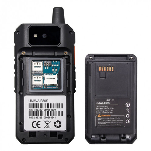 Téléphone robuste pour talkie-walkie UNIWA F80S, 1 Go + 8 Go, Étanche à la poussière et aux chocs, batterie 5300 mAh, 2,4 pouces Android 10 Spreadtrum SL8541E Quad Core jusqu'à 1,4 GHz, réseau : 4G, double SIM, SU389B1327-010
